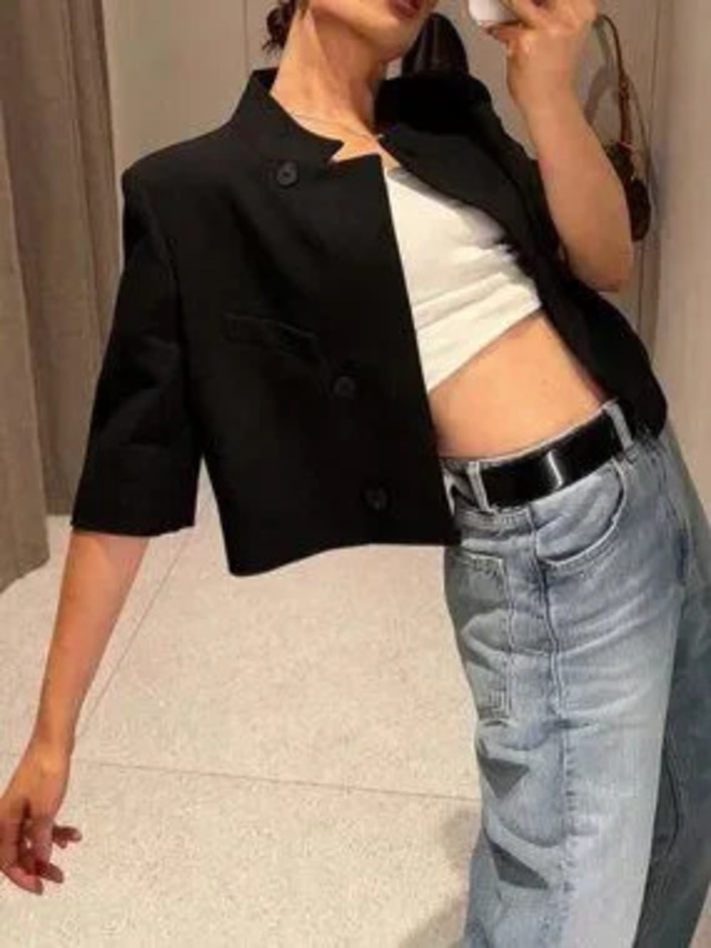 Black Business Casual Women's Regular Fit Short Sleeve Blazer